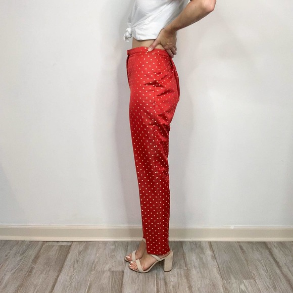 VINTAGE DONCASTER polka dot red white trousers high rise flat front rockabilly - Picture 3 of 11